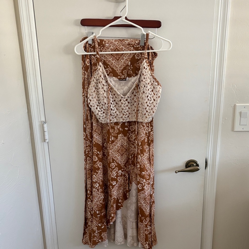 Earthbound Brown Bandana Print Maxi Skirt Set